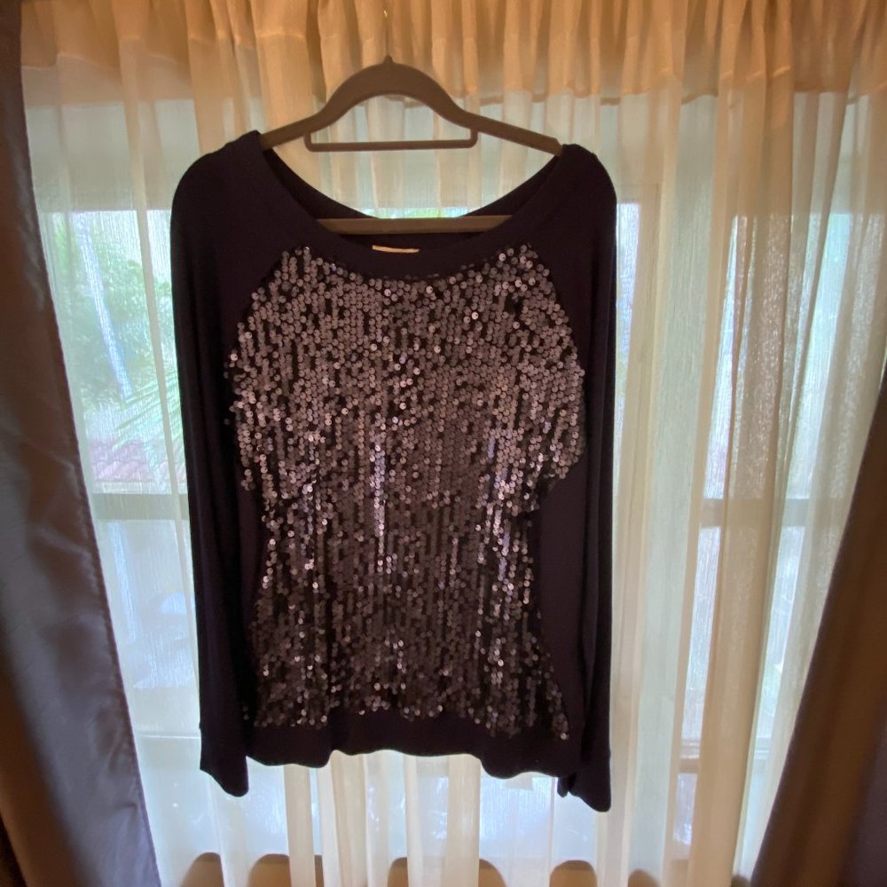 NWT Nordstrom Halogen Navy Blue Sequin Top (L)